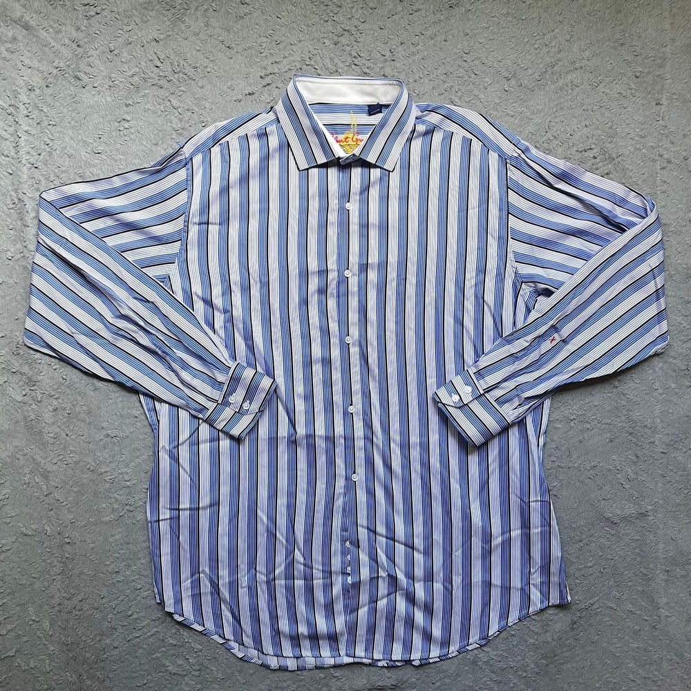 Robert Graham Mens 2XLT Blue Striped Long Sleeve Button Down Shirt Big & Tall